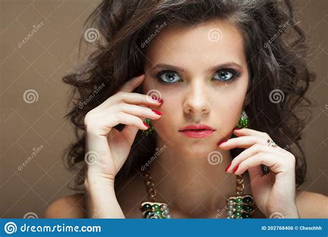 Brunette Woman With Long And Volume Shiny Wavy Hairbeautiful Model