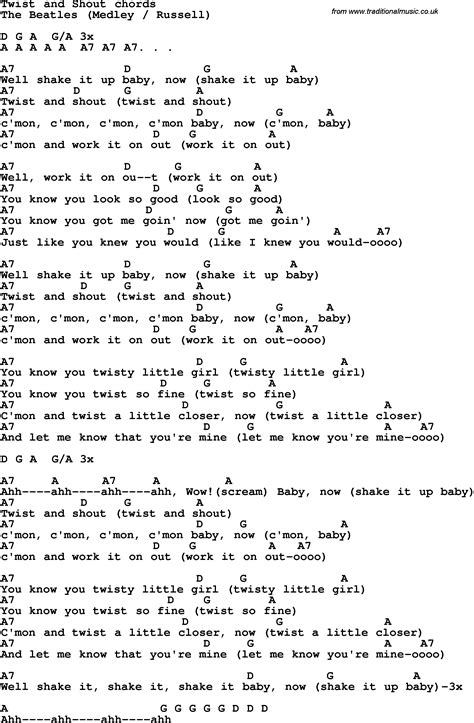 Song Lyrics With Guitar Chords For Twist And Shout In 2022 Lyrics And