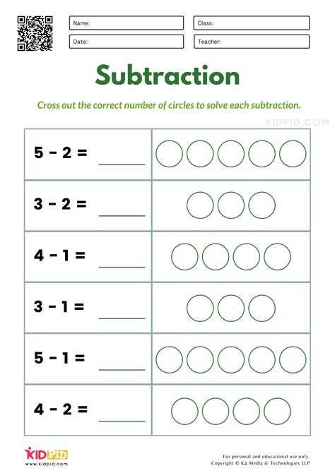 Free Kindergarten Subtraction Worksheets
