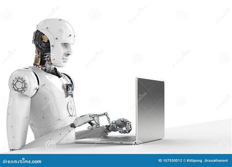 Robot Work On Laptop Stock Photo Image Of Robotic Automaton 107550012