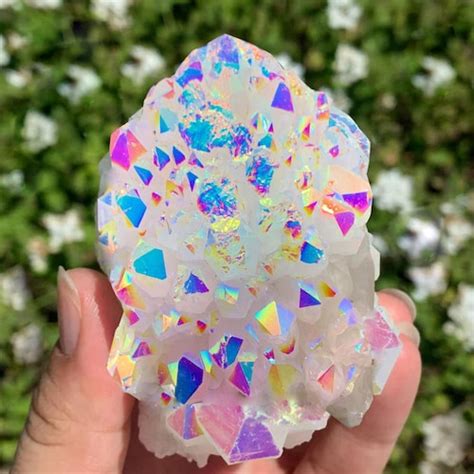 Angel Aura Quartz Cluster Rainbow Quartz Aura Crystal Etsy