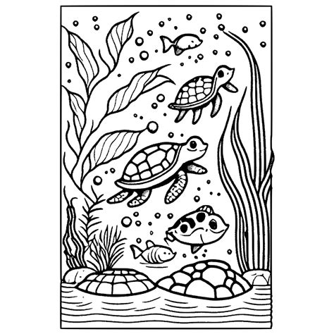 Marine Life Coloring Page With Turtles And Frogs · Creative Fabrica