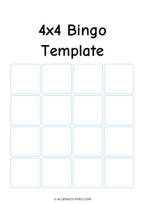 4x4 Bingo Card Template Make Your Own Bingo