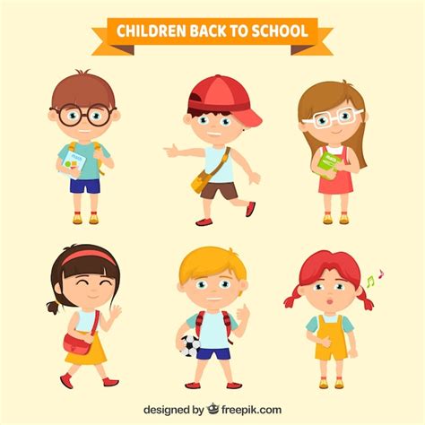 Collection Of Children Ready For School Free Vector
