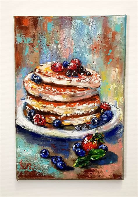 Pancakes Berries Original Painting Food Painting Delicious Etsy