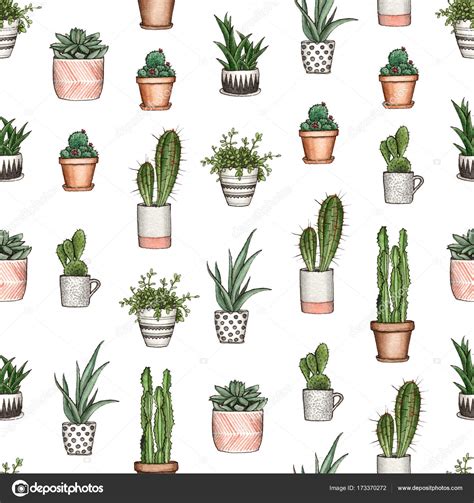 Watercolor Hand Painted Home Plants Pattern — Stock Photo