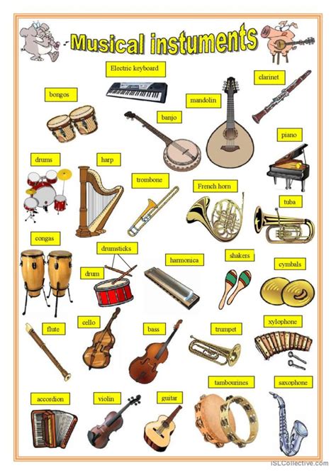 Musical Instruments1 Pictionary Pic English Esl Worksheets Pdf And Doc