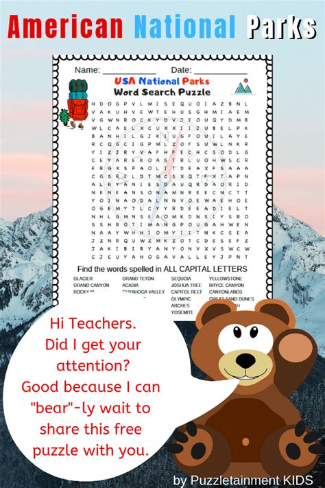 Usa National Parks Activity Free Word Search Puzzle Homeschool