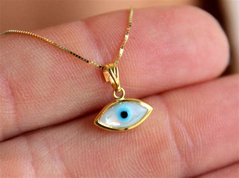BEST SELLER 14k Gold Evil Eye Necklace White Evil Eye Charm Etsy