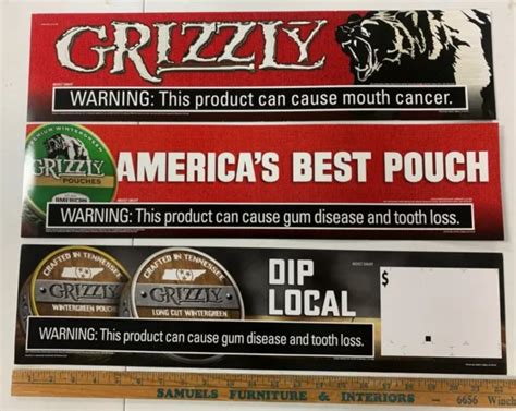 Three New Grizzly Dip Snuff Chew Tobacco Signs Posters Banners 225 X