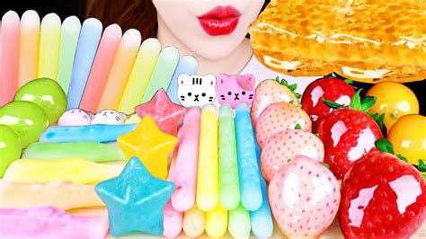 Asmr Star Jewelry Candy Jelly Fruit Tanghulu Wax Bottle Stick Candy Rainbow Eating Sounds