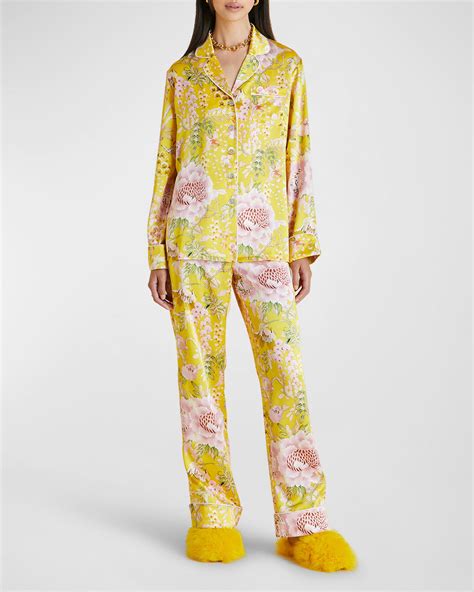 Olivia Von Halle Lila Silk Map Print Pajama Set Neiman Marcus