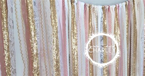 Pink And Gold Sparkle Sequin Fabric Backdrop With Lace Wedding Garland
