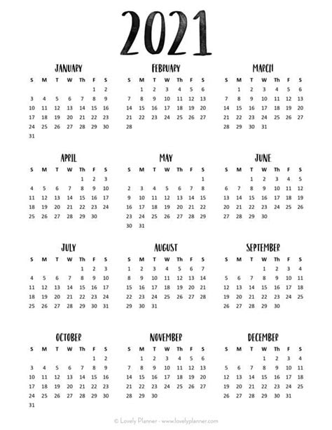 24 Pretty And Free Printable One Page Calendars For 2021 Free