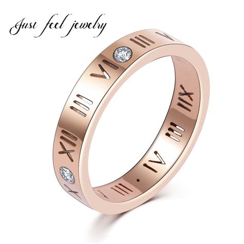 Popular Roman Numerals 316l Stainless Steel Rings Rose Gold For Women Zircon 3 Color Brand Ring