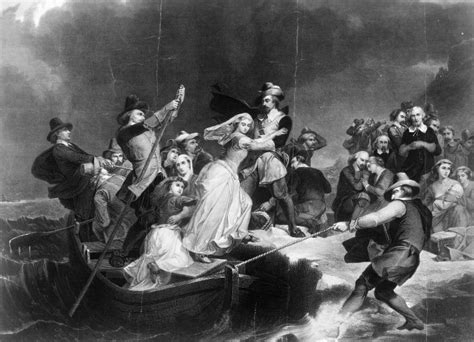Plymouth Rock Nthe Landing Of The Pilgrims At Plymouth Rock 1620 Steel Engraving 1869 After The