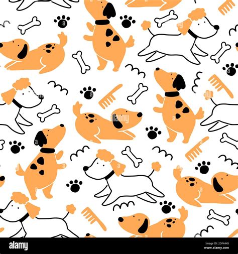 Seamless Pattern Of Cute Dog Puppy Cartoon Funny And Happy Dog