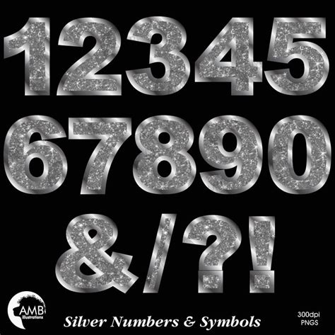 Silver Numbers Clipart Silver Glitter Numbers And Symbols Etsy