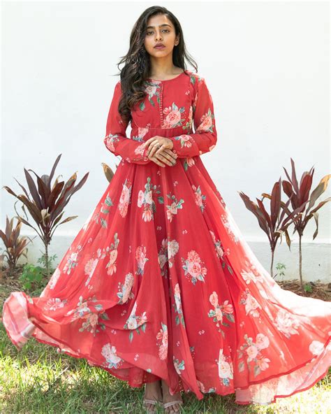 Red Floral Georgette Dress By Athira Designs The Secret Label