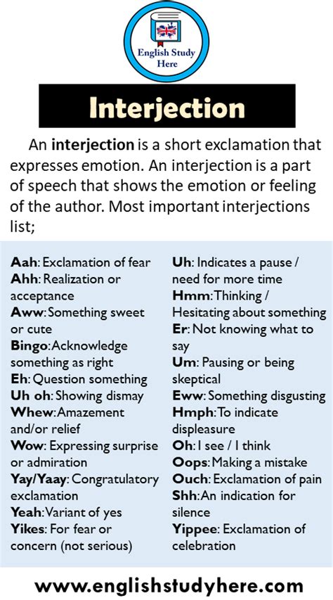 21 Interjections And Meanings English Study Here