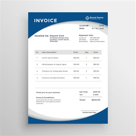 Professional Blue Business Invoice Template Download Free Vector Art