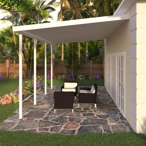 Integra 10 Ft X 16 Ft White Aluminum Attached Solid Patio Cover With 4 Posts Maximum Roof Load