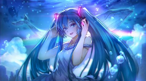 Download 1366x768 Vocaloid Hatsune Miku Headphones