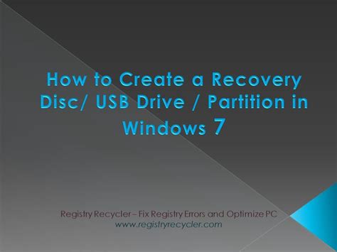 How To Create A Recovery Disc Usb Drive Partition In Windows 7 Youtube