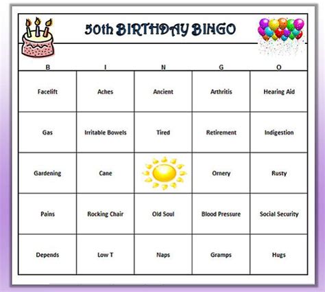 50th Birthday Party Bingo Game Very Funny And Easy To Play Age Themed