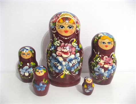 Russian Babushka Matryoshka Nesting Dolls Set Of 5 With Etsy Doll Sets Russian Babushka