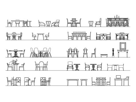 Dining Area Furniture Multiple Dining Table Cad Blocks Details Dwg File