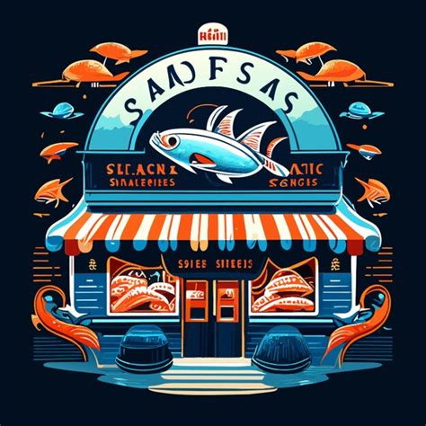 Premium Vector Seafood Store Made In The Sea Vector Illustration