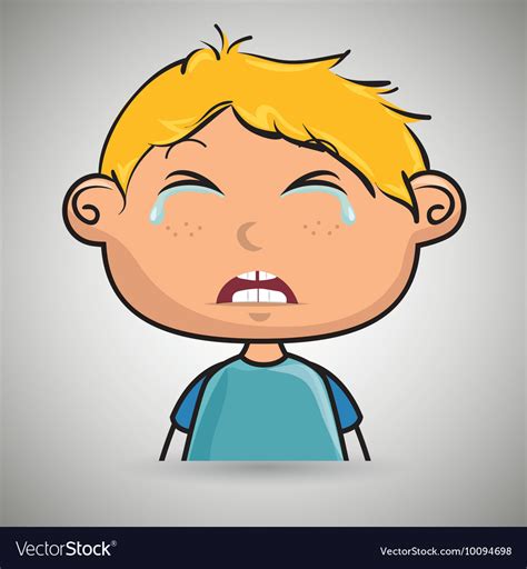 Sad Crying Cartoon Of Little Boy Over White Vector Image