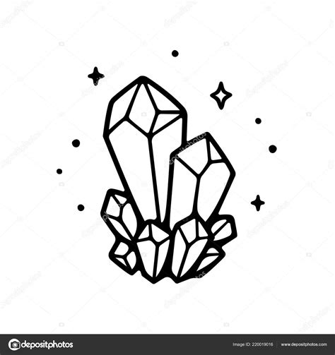 Hand Drawn Crystals Illustration Simple Isolated Black White Drawing
