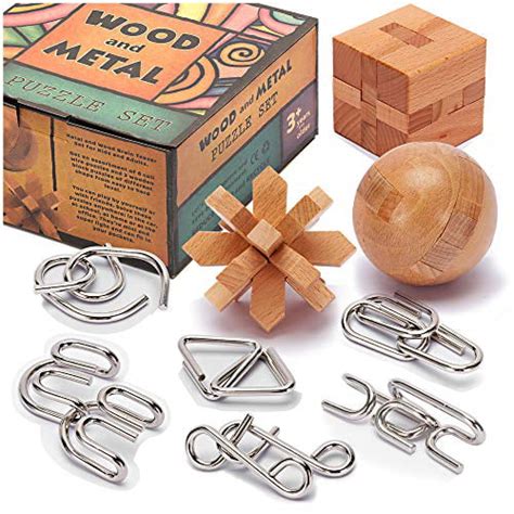 Brain Teasers Metal And Wooden Puzzles For Kids And Adults 9 Pack Mind