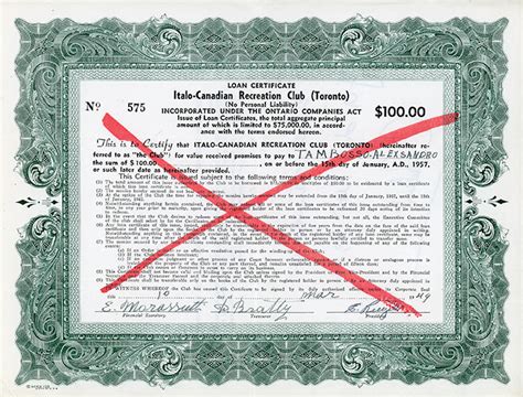 Certificat De Prêt Dalessandro Tambosso 10 Mars 1949