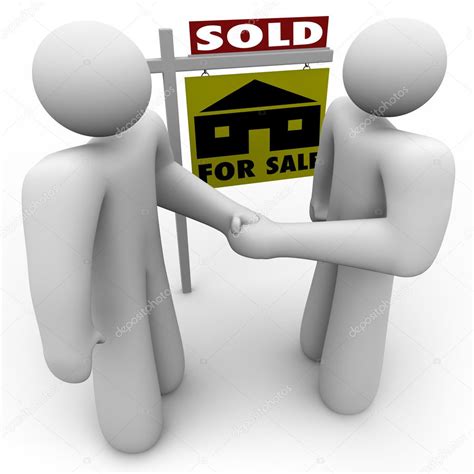 Buyer And Seller Handshake For Sale Sign — Stock Photo © Iqoncept