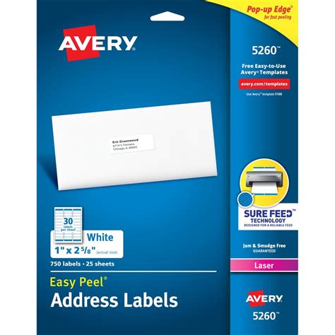 Ave 5260 Avery Easy Peel White Laser Mailing Labels Ave5260