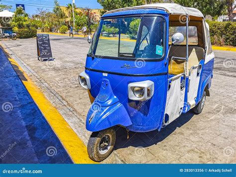 Blue Tuk Tuk White Tuktuks Rickshaw In Mexico Editorial Photo Image