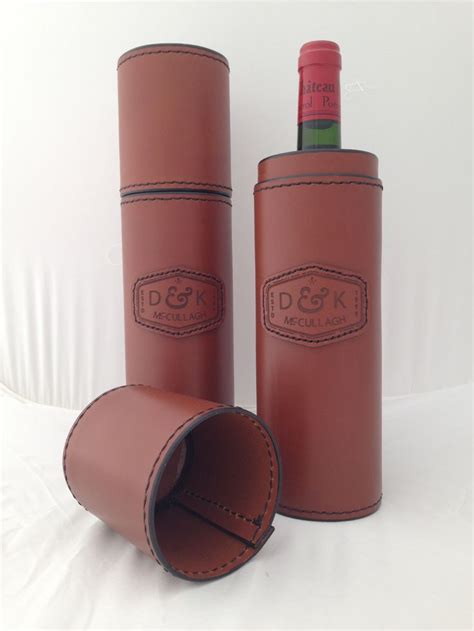 Hand Stiched Leather Personalised Wine Bottle Covers By Gill Kelly
