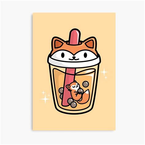 Bubble Tea With Cute Kawaii Fox Inside By Bobateame Redbubble Cute