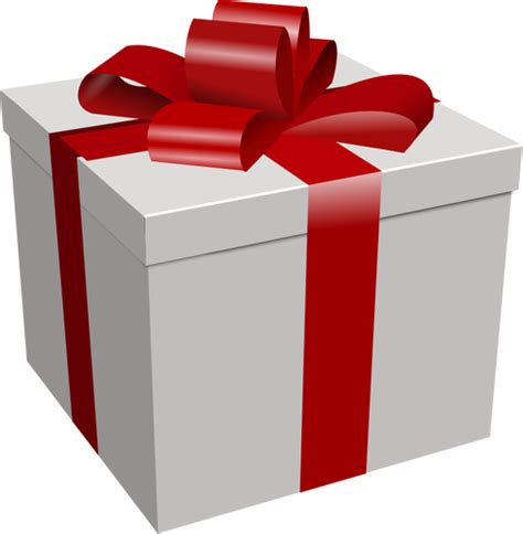 Gambar Vektor Kotak Hadiah Putih Dengan Pita Merah Domain Publik Vektor