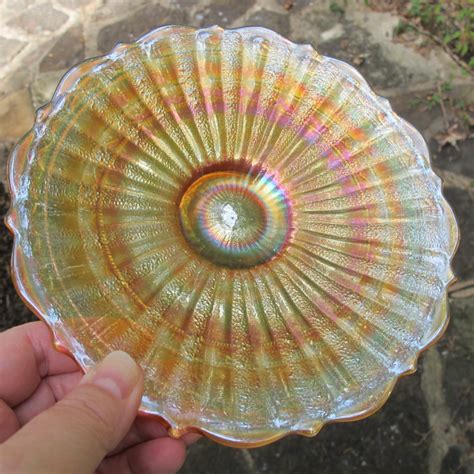 Antique Fenton Stippled Rays Scale Band Marigold Carnival Glass Plate Carnival Glass