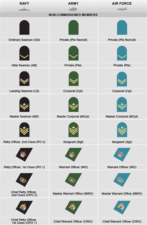 Canadian Military Rank Structure For The Air Force Navy And Army Insignia Military Ranks