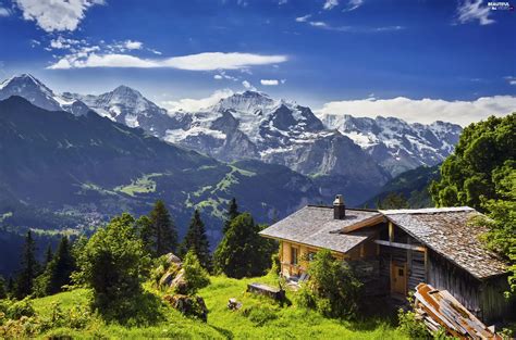 Mountains House Switzerland Valley Beautiful Views Wallpapers