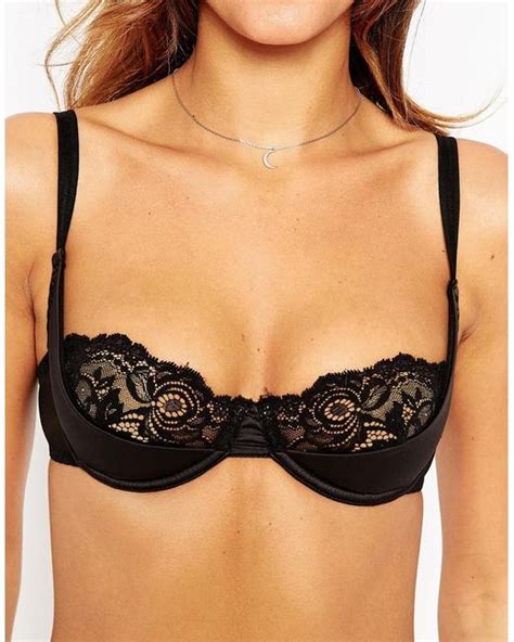 Asos Katie May Lace And Satin Moulded Quarter Cup Underwire Bra In Black