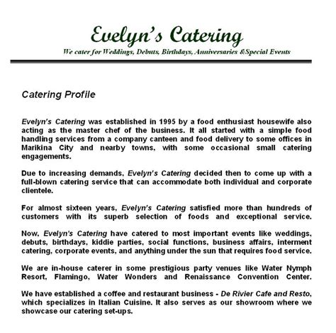 Catering Profile Evelyns Catering And Special Lechon
