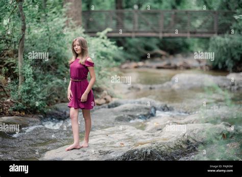 Pre Teen Girl Outdoors Stock Photo Alamy