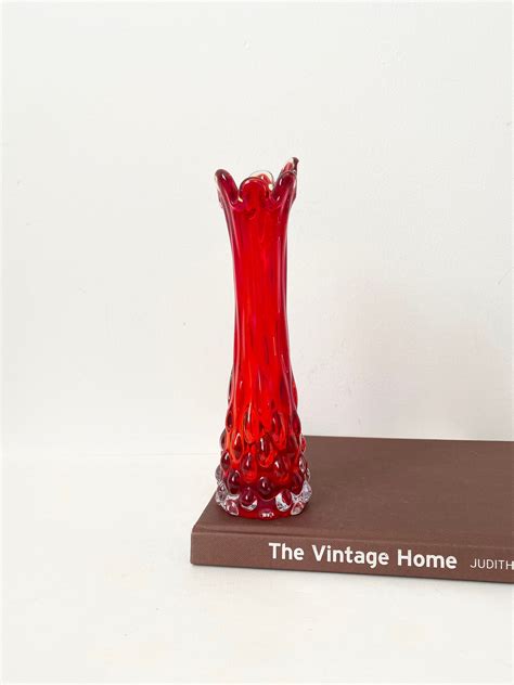 Vintage Ruby Red Glass Vase Mid Century Vase Slim Red Glass Red Glass