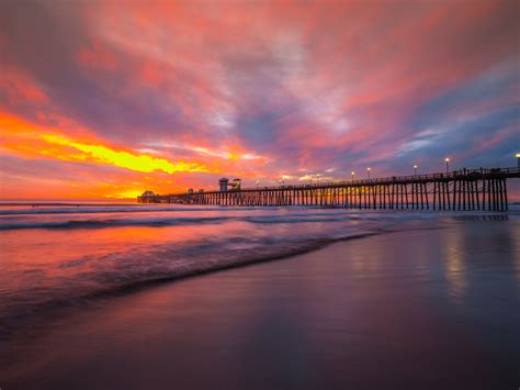 Oceanside Pier Red Orange Yellow Clouds Beautiful Sunset Southern